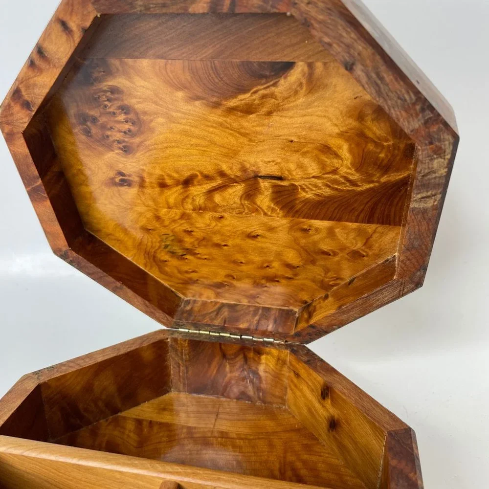 Moroccan Thuya Burl Wood Octagonal Jewelry Box Burl Wooden Inlay Box